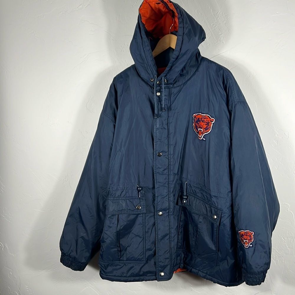 🔥🏈 Vintage CHICAGO BEARS NFL Hooded Winter Puffer Coat Jacket Sz XL - EUC